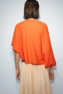 ZARA ОДНОТОННЫЙ ТРИКОТАЖНЫЙ ТОП, ОРАНЖЕВЫЙ