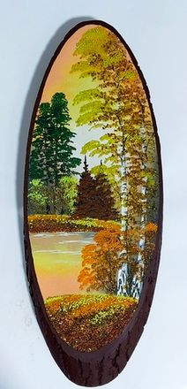 Панно на срезе дерева " Янтарный закат" 70-31см