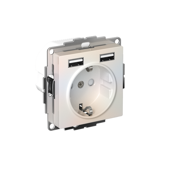 Розетка 1-м СП AtlasDesign 16А IP20 с 2-мя заряд. устройствами USB тип A+A 5В/2.4А 2х5В/1.2А механизм жемчуж. SE ATN000430