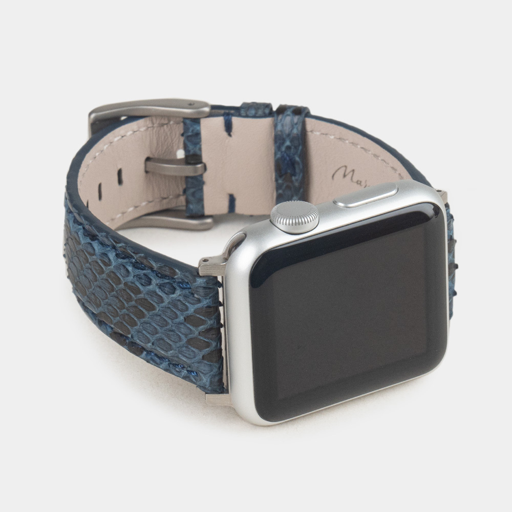 Ремешок для Apple Watch 40/41/42 mm из кожи питона, синего цвета