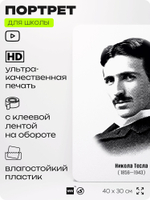 Портрет для школы в кабинет физики "Никола Тесла", стенд школьный для класса, деятели науки для оформления классного уголка, 40х30 см, Silver Plane x Айдентика Технолоджи
