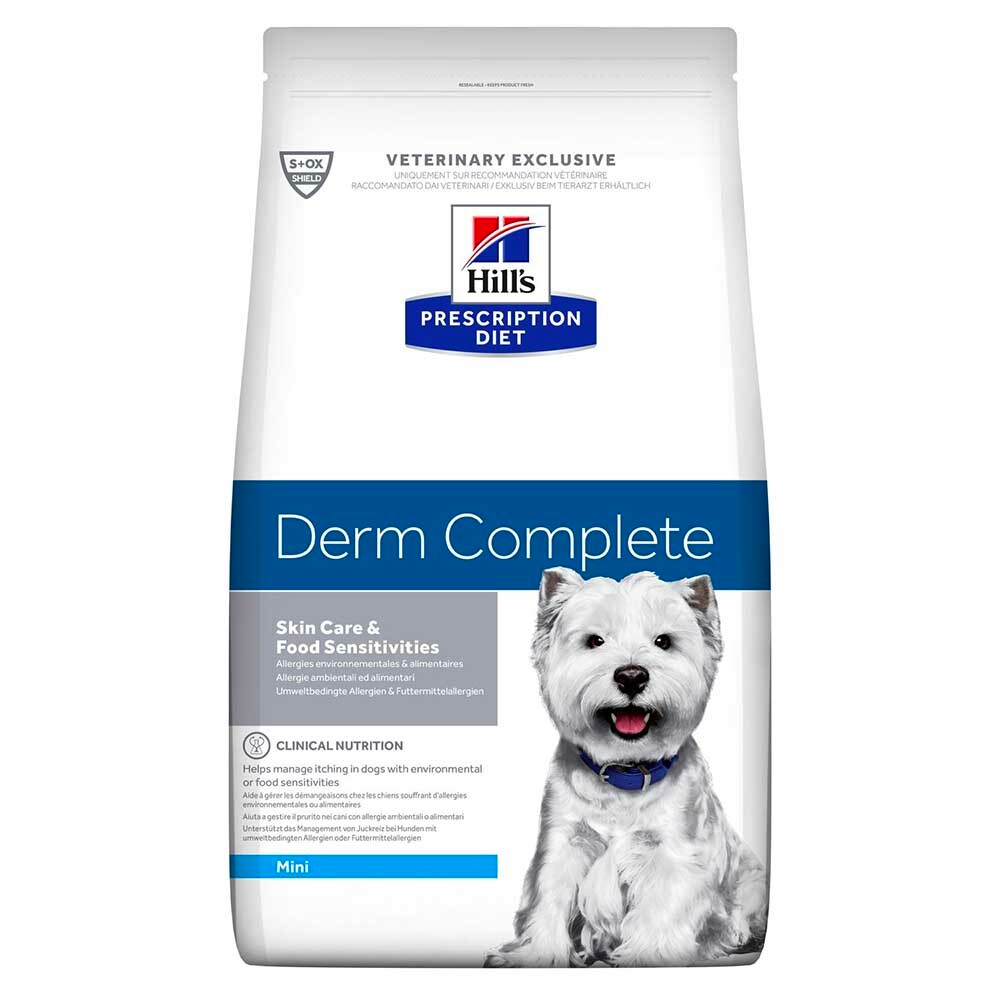Hill's Canine Derm Complete Mini - диета для собак мелких пород с пищевой аллергией и заботой о здоровье кожи