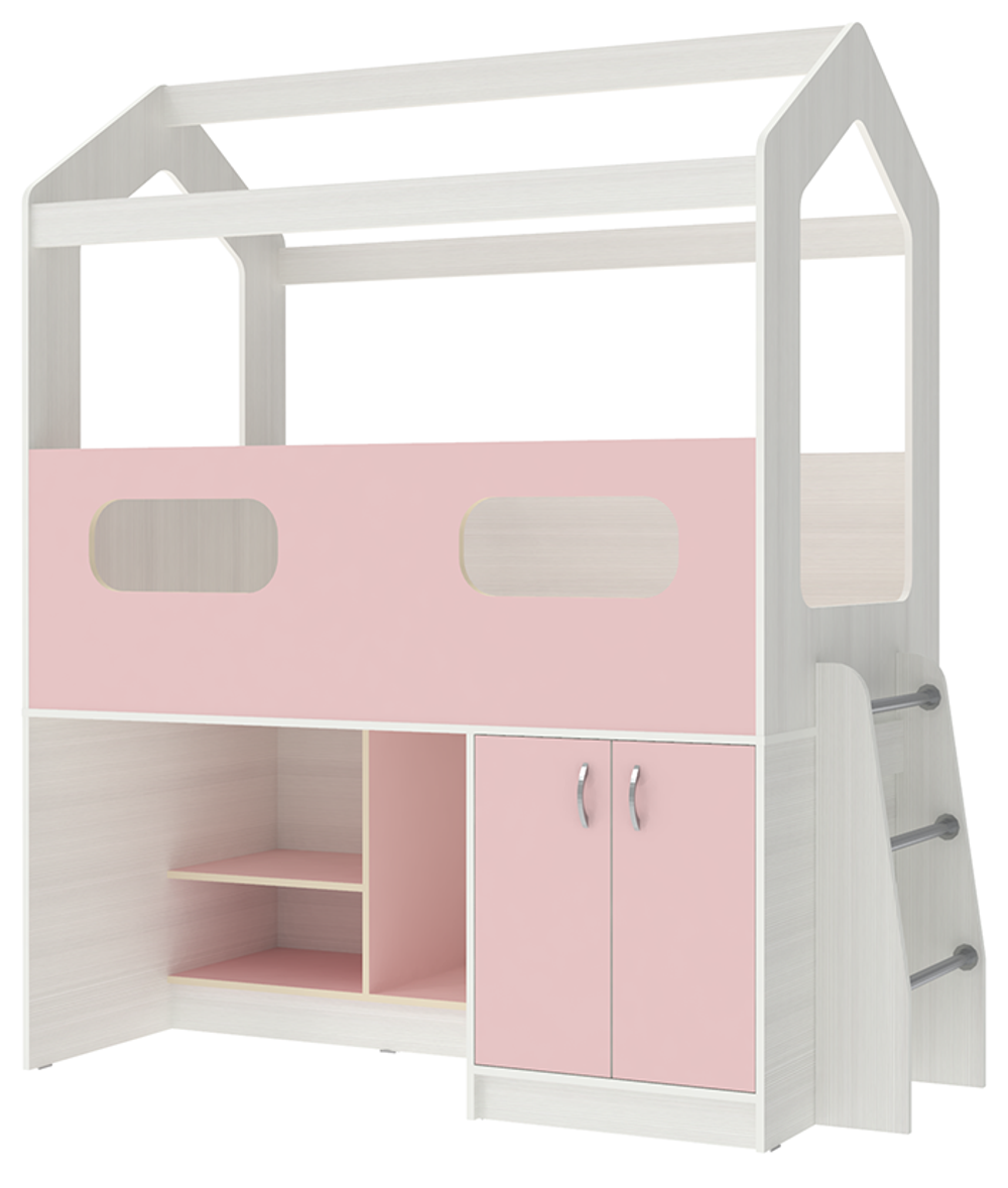 Кровать-чердак КарИВи ДС-12 Белое Дерево Розовый