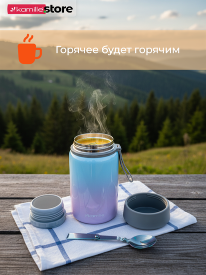 Термос для еды 800 мл. из нержавеющей стали Kamille KM 2097 с ложкой