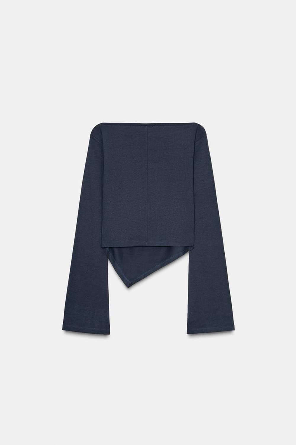 ZARA ФУТБОЛКА С АСИММЕТРИЧНЫМ ВЫРЕЗОМ ЛОДОЧКОЙ, МОРСКОЙ СИНИЙ