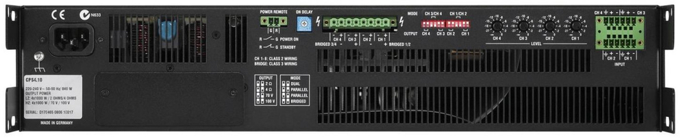 Electro-Voice CPS4.10 усилитель, 4 канала x 1000 Вт @ 2 Ом / 4 Ом, 70/100В, 500 Вт @ 8 Ом, класс D