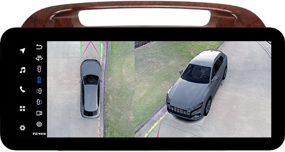 Магнитола Toyota Camry 30 2001-2006 (рамка дерево 1) - Teyes LUX ONE 360 монитор 12.3" 2K QLED на Android 10, 6Гб+128Гб, CarPlay, 4G SIM-слот, 4 камеры в комплекте