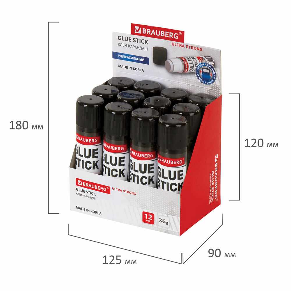 Клей-карандаш BRAUBERG ULTRA STRONG усиленная ФОРМУЛА 36 г ЮЖНАЯ КОРЕЯ (12 штук в упаковке)