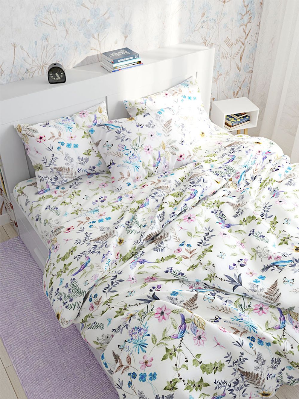 Постельное белье перкаль Сказка "Каролина" семейное Наволочка 50х70 см 2 шт Простынь на резинке 160x200 см Пододеяльник 145x215 см 2шт