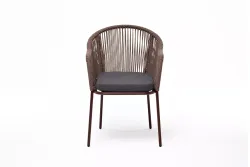 "Лион" стул плетеный из роупа, каркас из стали коричневый (RAL8016) муар, роуп коричневый круглый, ткань темно-серая 027
