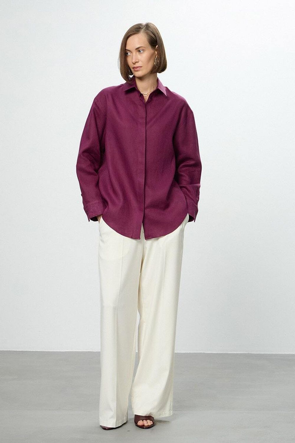 Рубашка Хельсинки бордо лён (Размер S)