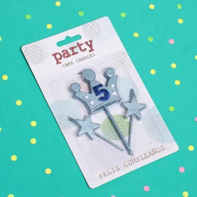 Свечи для торта Цифра Король желаний «5», голубой