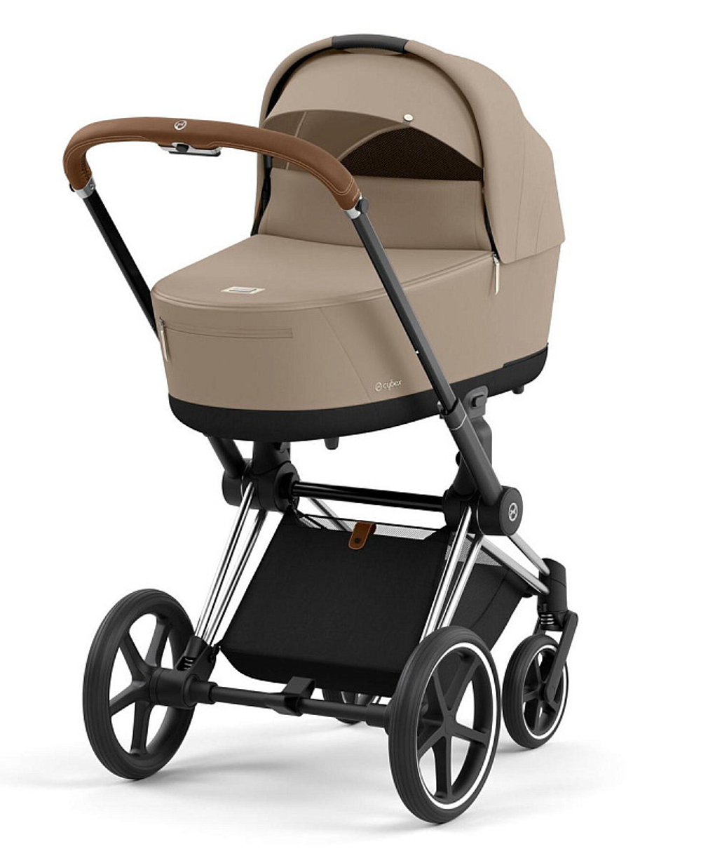 Коляска 3 в 1 Cybex Priam IV Chrome Brown complete и автокресло Aton S2 i-Size Ocean Blue Cozy Beige
