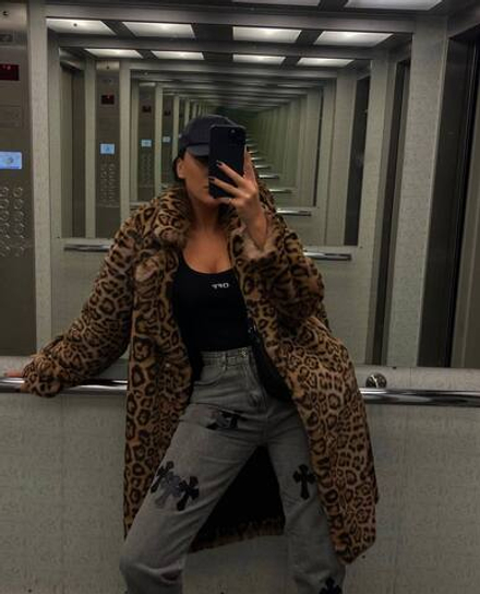 Пальто из премиального экомеха леопард