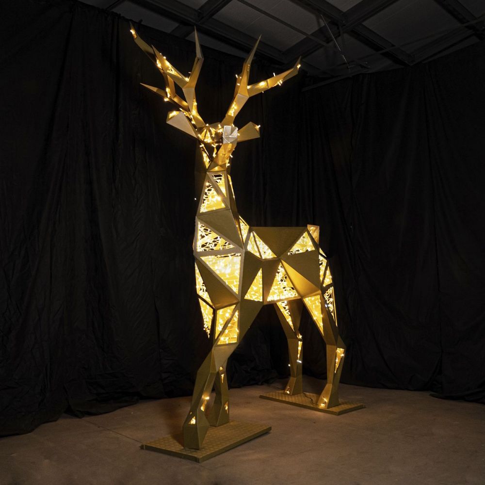 светодиодный олень полигональный, цвет золотой