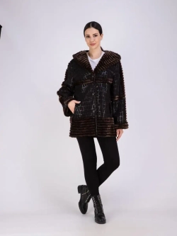 Дубленка женская натуральная с капюшоном оверсайз Турция