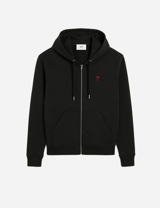 AMI PARIS Cotton Zipped Hoodie Black