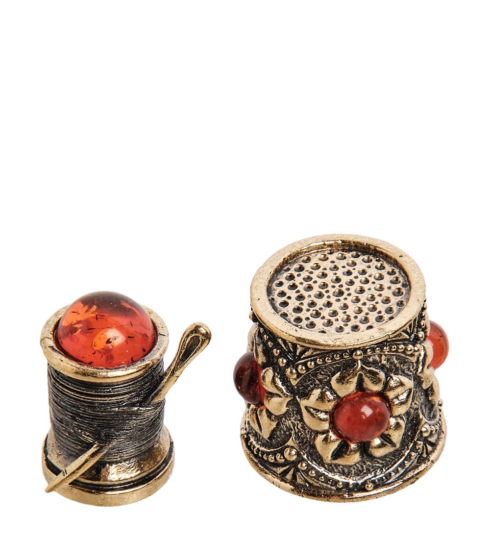 AM-2153 Наперсток «Ажурный с катушкой» (латунь, янтарь)