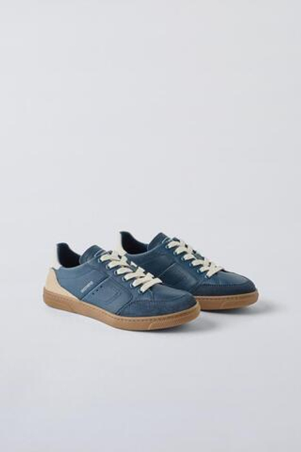 ZARA КОЖАНЫЕ КРОССОВКИ, МОРСКЙ СИНИЙ