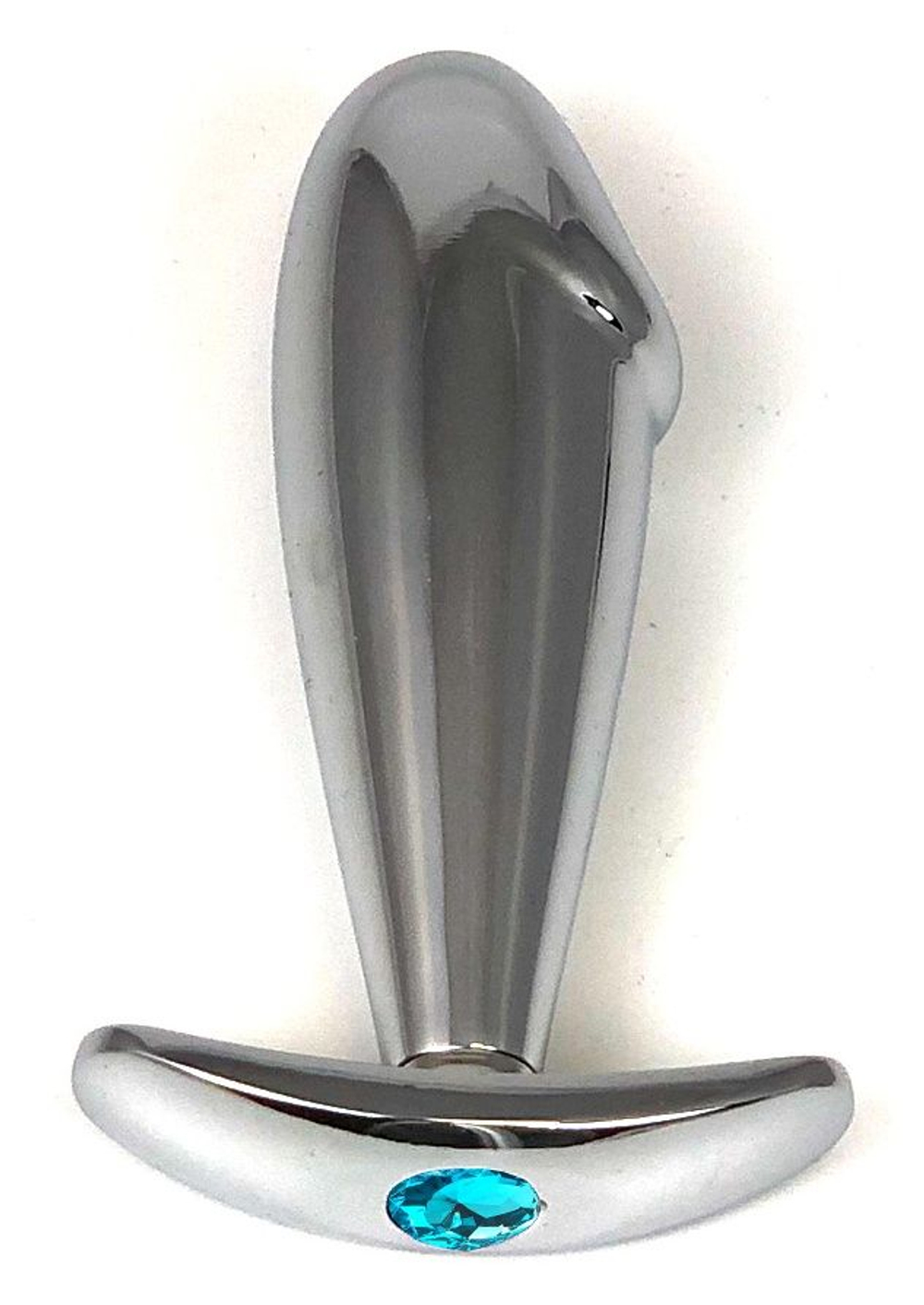 Серебристая пробка-фаллос с голубым кристаллом – 9,5 см. (Цвет: голубой)