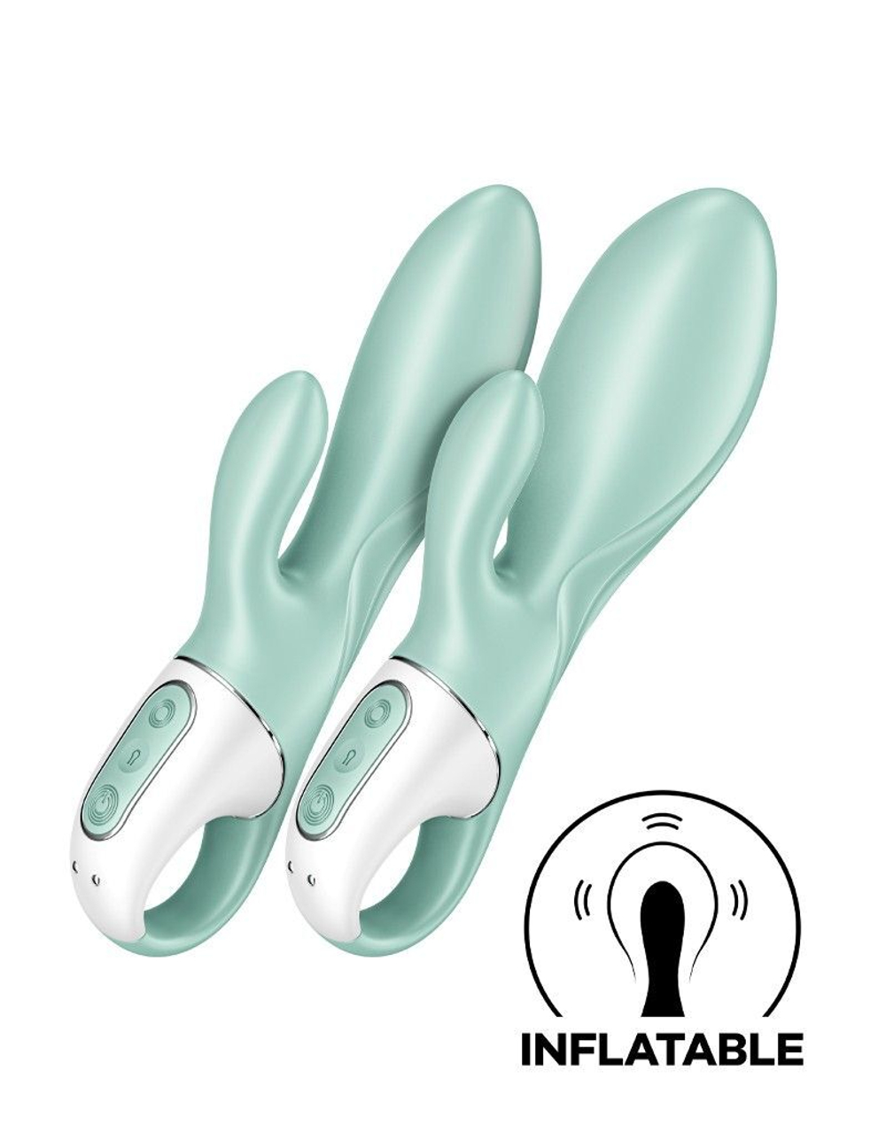 Зеленый вибратор-кролик Satisfyer Air Pump Bunny 5+ с функцией расширения