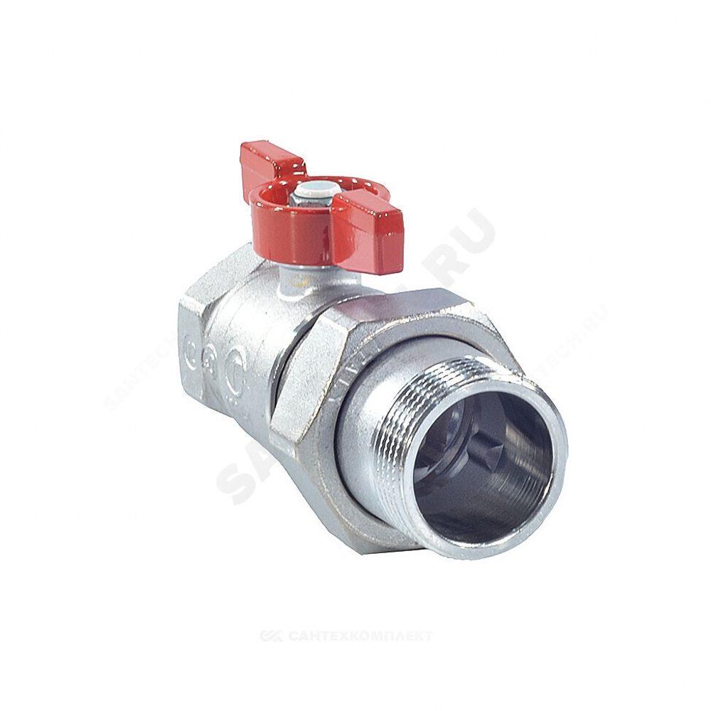 Кран шаровой латунь хром R259D Ду 32 Ру42 ВР/"американка" бабочка красная Giacomini R259X009