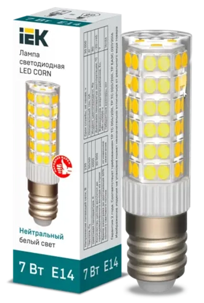 Лампа светодиодная CORN капсула 7Вт 230В 4000К керамика E14 IEK