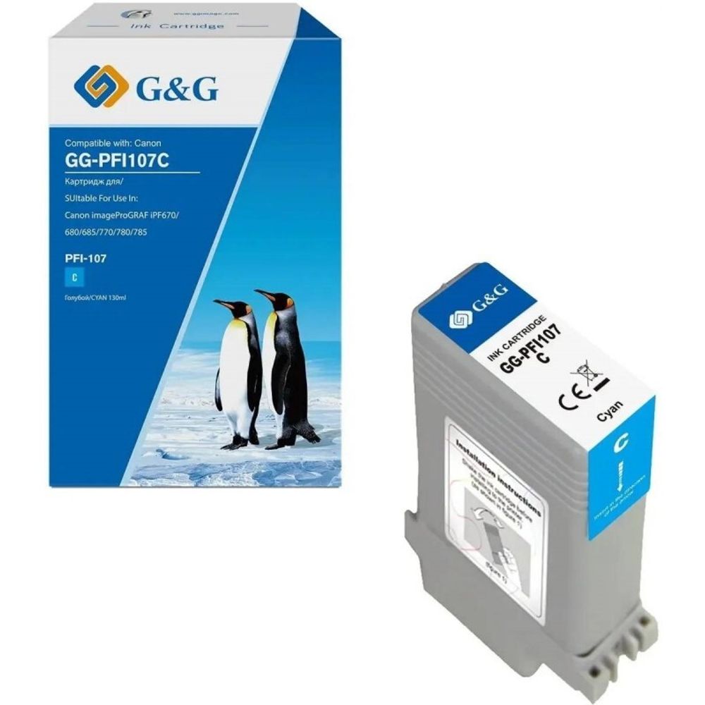 Картридж G&amp;G, аналог Canon PFI-107C (6706B001) голубой 130ml