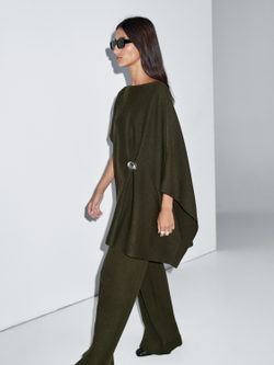 Massimo Dutti Вязаная накидка с брошью, оливковый