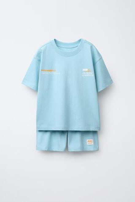 ZARA ПИЖАМА С ТЕКСТОВЫМ ПРИНТОМ, ГОЛУБОЙ