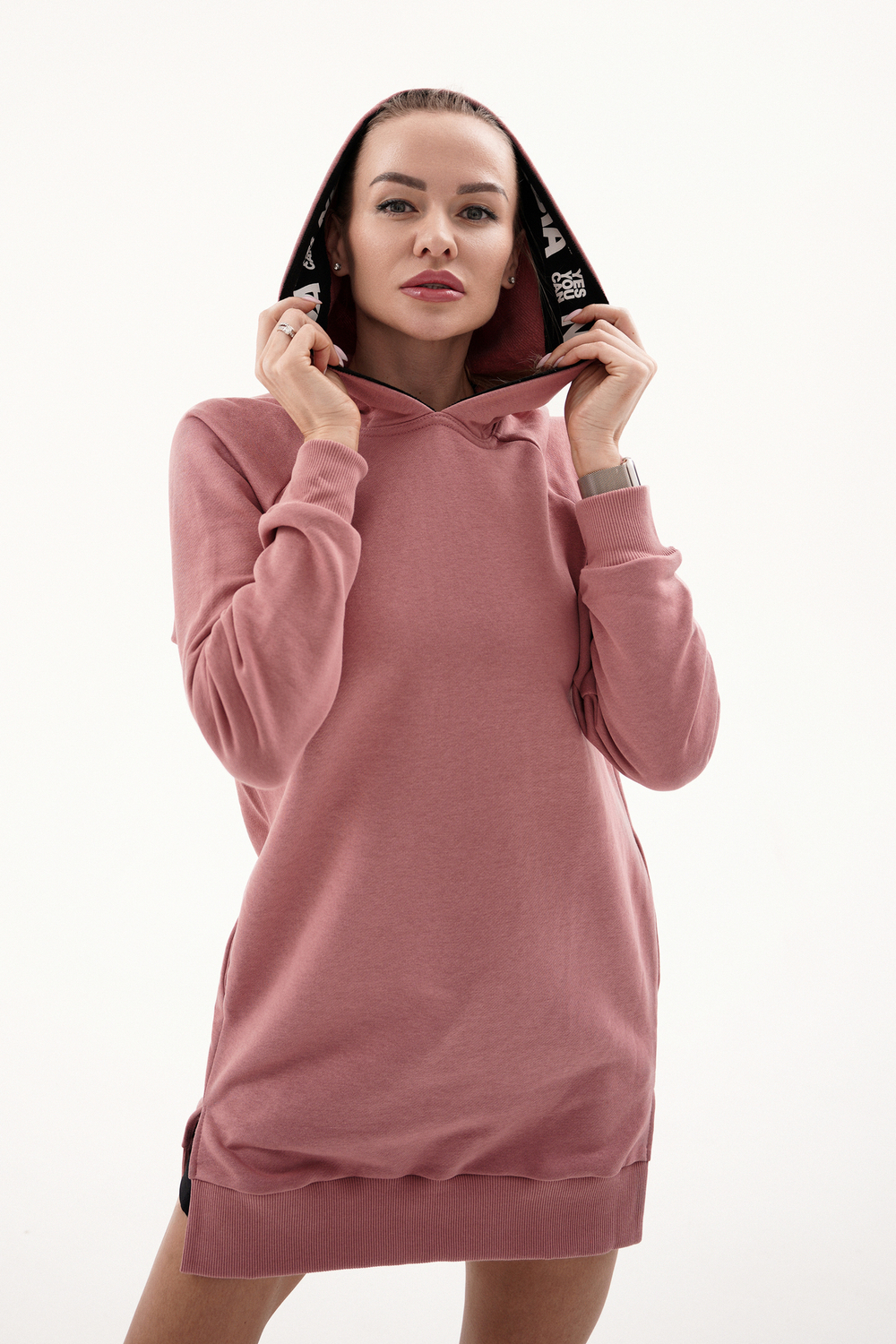 Толстовка женская Nebbia 580 Everyday HERO Long Sweatshirt with a hoodie Old rose