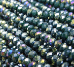 БН031ДС34 Хрустальные бусины "рондель", цвет: темно-зеленый AB непрозр, 3х4 мм, кол-во: 95-100 шт.