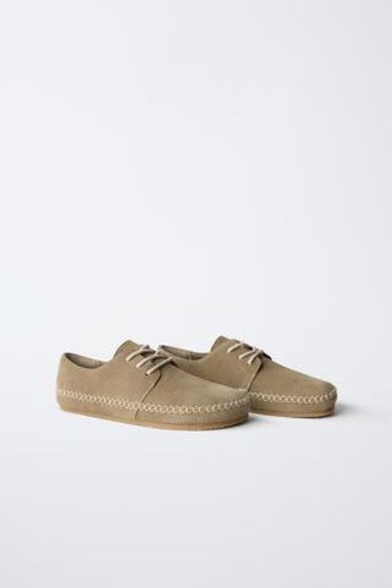 ZARA КОЖАНЫЕ ТУФЛИ BAREFOOT, ПЕСОЧНО-КОРИЧНЕВЫЙ