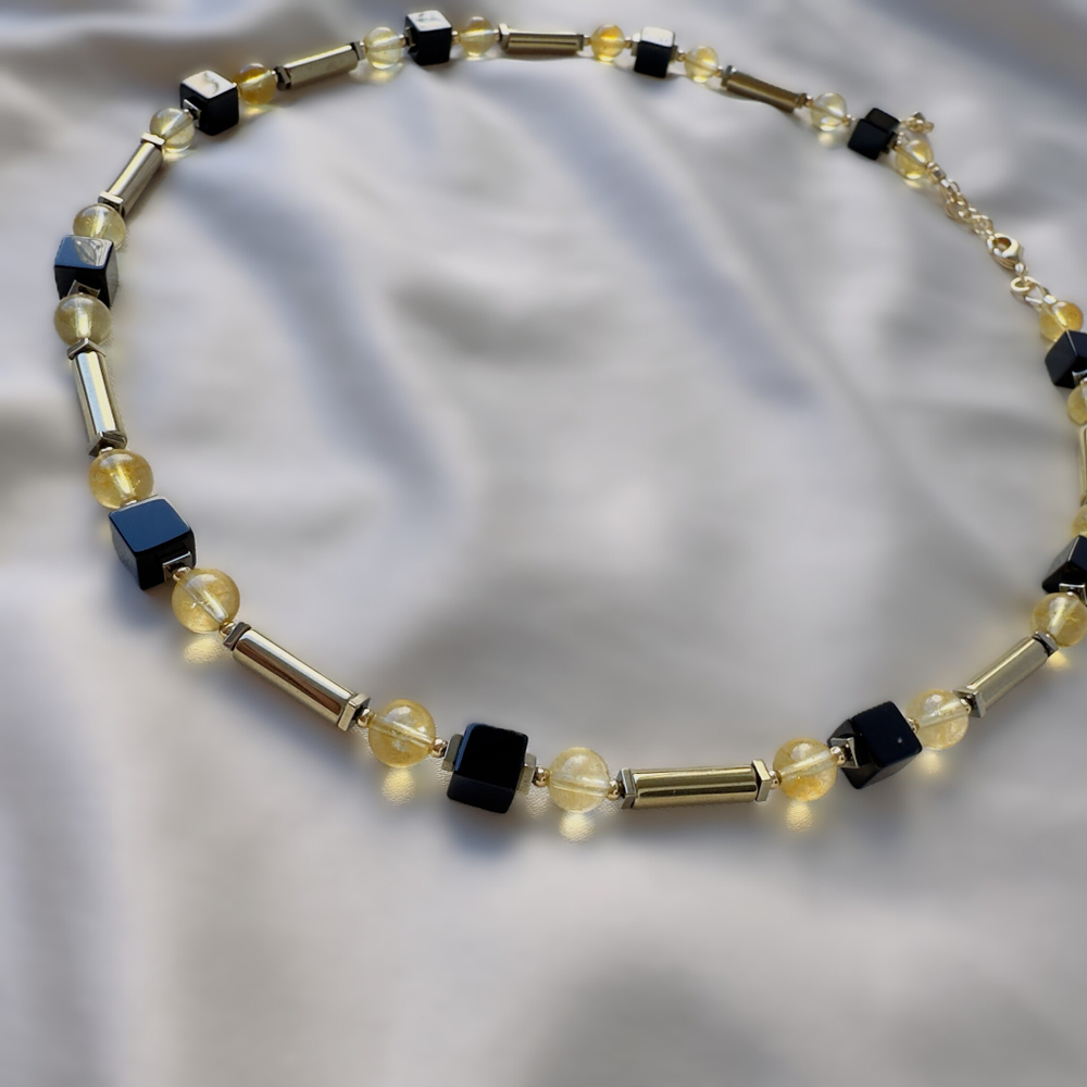 Чокер бижутерия «Золотой акцент» с цитрином и агатом