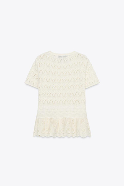 ZARA ТОП С КОНТРАСТНЫМИ ДЕТАЛЯМИ, СВЕТЛО-БЕЖЕВЫЙ