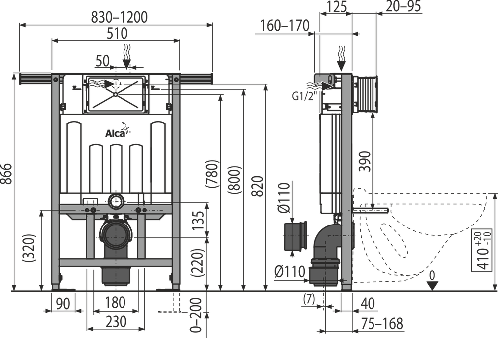 Инсталляция для унитазов AlcaPlast Jadromodul AM102/850