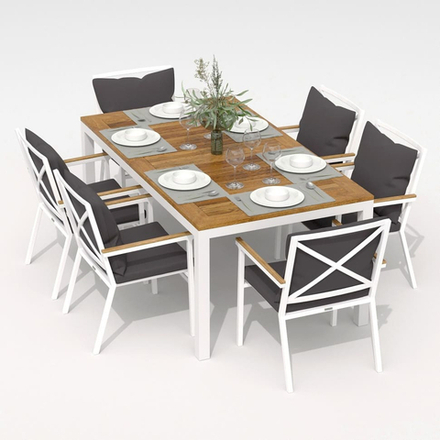 Обеденная группа Ideal Patio  ТЕЛЛА ФЕСТА плюс каркас белый, стол тик 180, ткань антрацит