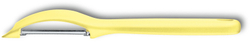 Фото овощечистка VICTORINOX Swiss Classic Trend Colors универсальная двустороннее зубчатое поворотное лезвие из нержавеющей стали рукоять из пластика светло-жёлтого цвета в картонной коробке с подвесом с гарантией