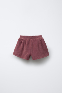 ZARA ШОРТЫ-БЕРМУДЫ ИЗ МАХРОВОЙ ТКАНИ С ЛАМПАСАМИ, ТЕМНО-БАКЛАЖАНОВЫЙ