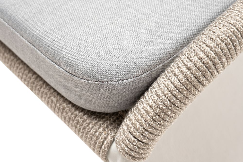 "Милан" стул плетеный из роупа, каркас алюминий светло-серый (RAL7035) муар, роуп серый меланж круглый, ткань светло-серая