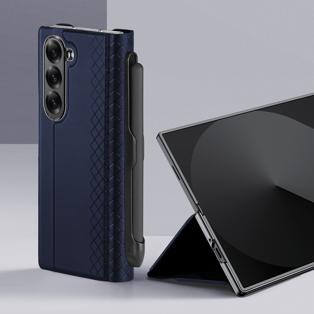Чехол синего цвета с премиальной искусственной кожи от Dux Ducis для Samsung Galaxy Z Fold 6, серия Bril Series Case (версия с S Pen)