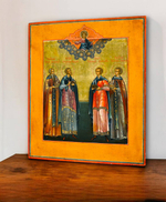 Косма и Дамиан, Кир и Иоанн святые врачи бессеребренники. Деревянная икона на левкасе