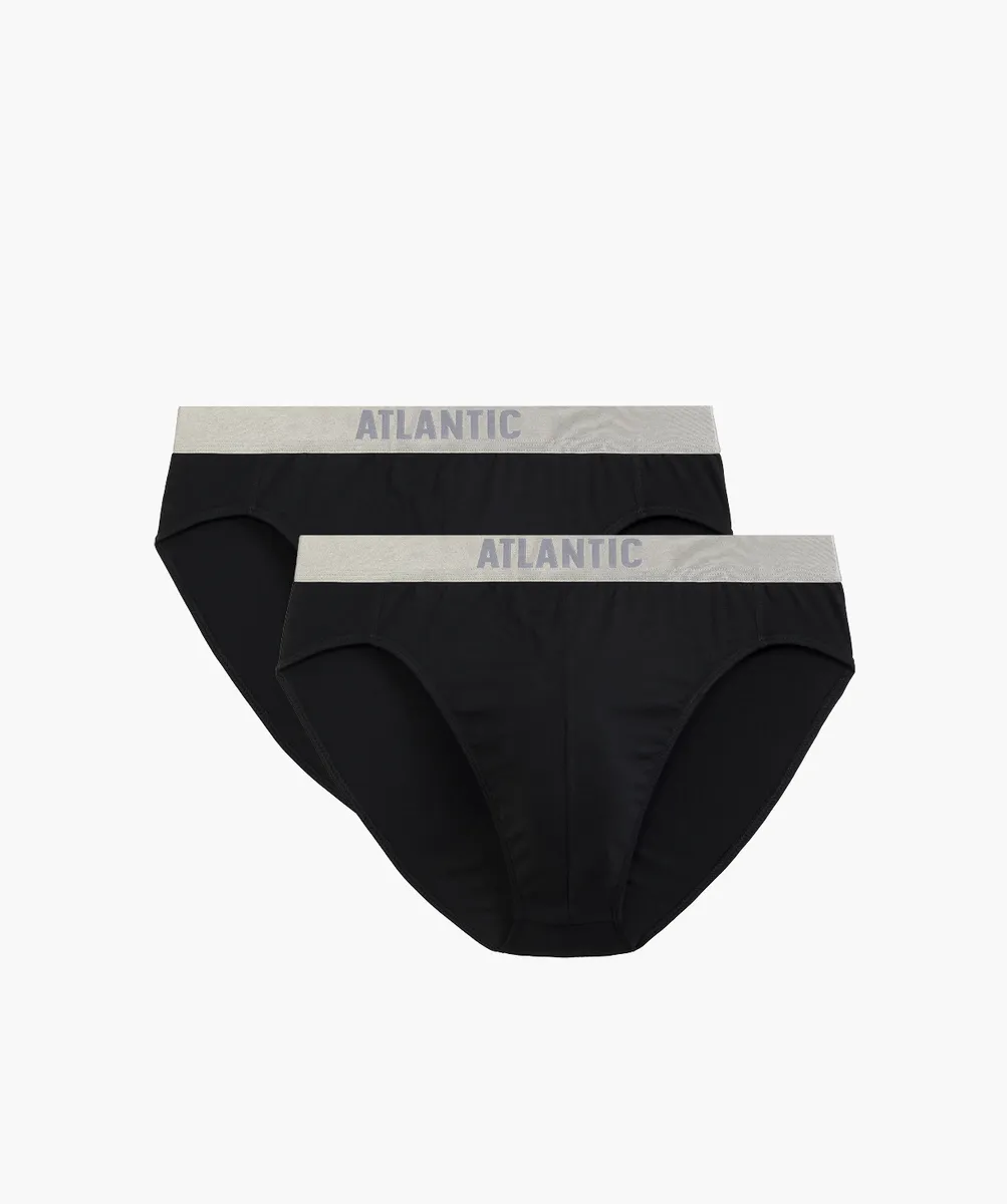 Мужские трусы слипы спорт Atlantic, набор из 2 шт., пима хлопок, черные, Basic 2BMP-013