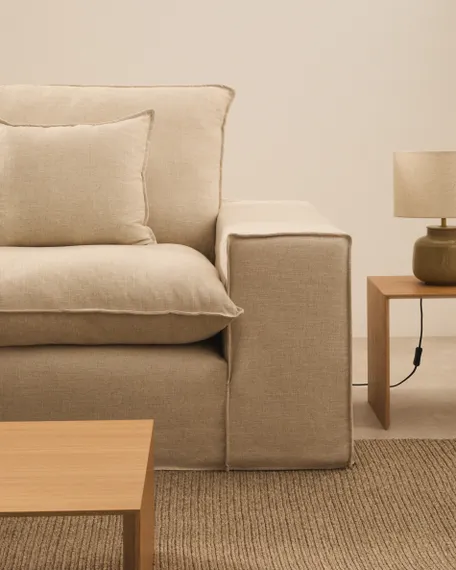 Двухместный диван Anarela 240 см, бежевый лен со съемным чехлом