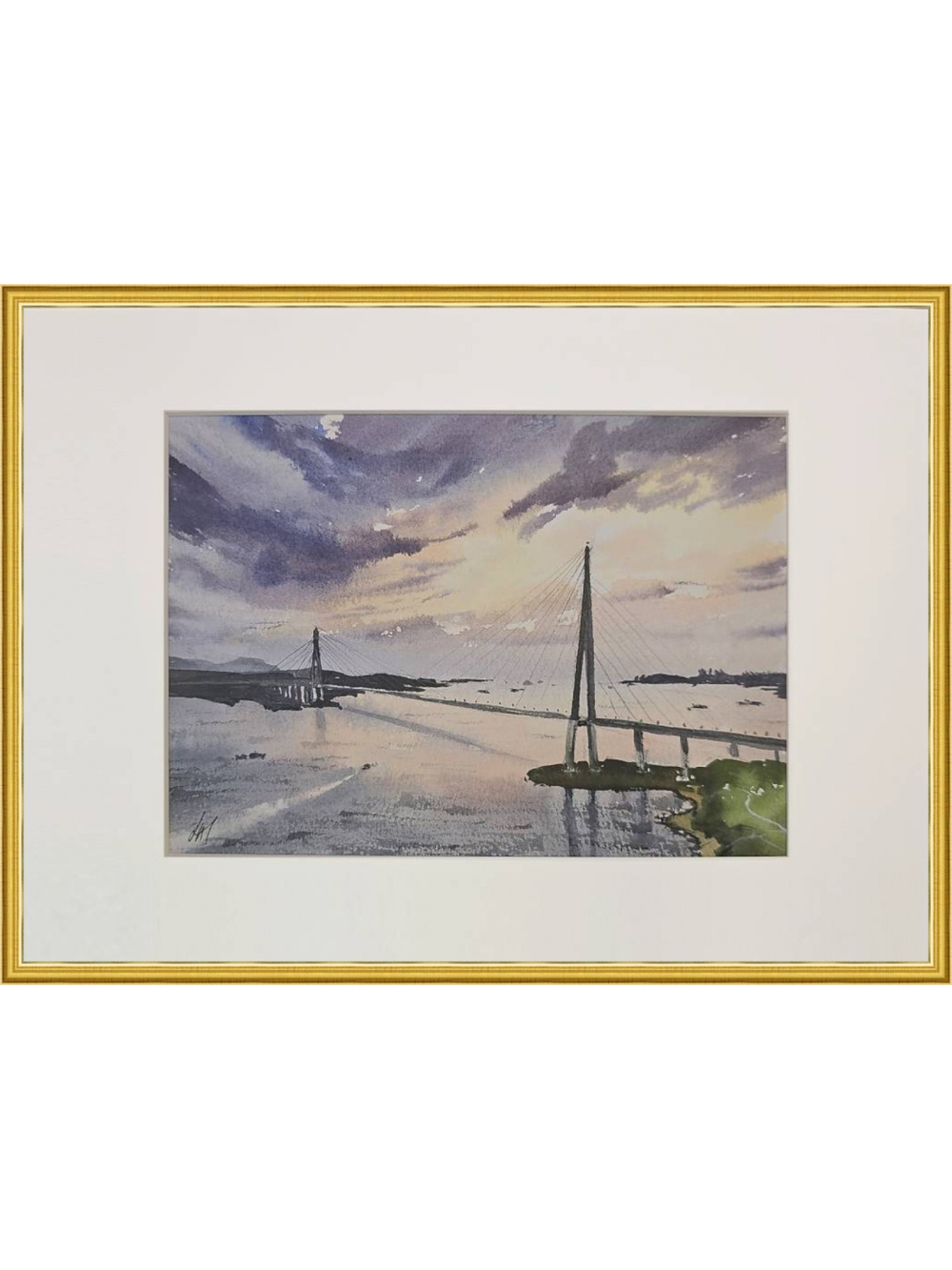 Картина авторская акварельная в паспарту 21х30 см на стену для интерьера "Радуга уходящего дня. Владивосток"