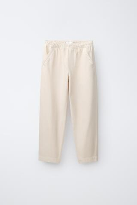ZARA СТРУЯЩИЕСЯ БРЮКИ ИЗ ТВИЛА, СВЕТЛЫЙ ЭКРЮ