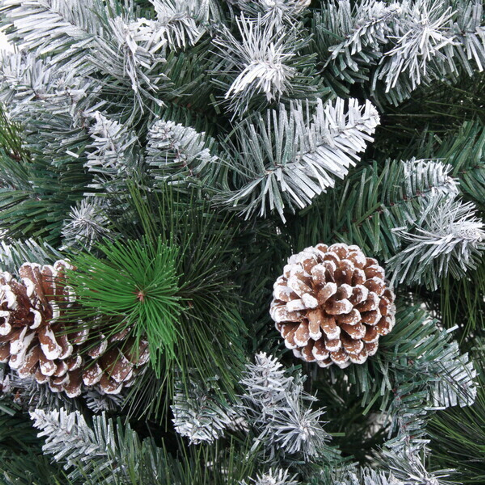 Ёлка «Сказочный лес» 270 см,ПВХ+леска, с белым напылением+шишки (2407 веток)