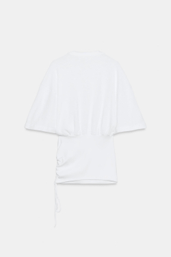 ZARA ТОП ИЗ ФЛАМЕ С ПОЯСОМ, БЕЛЫЙ