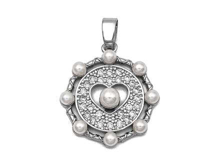 Медальон круглый "Сердце" 19,5мм, с бусинами