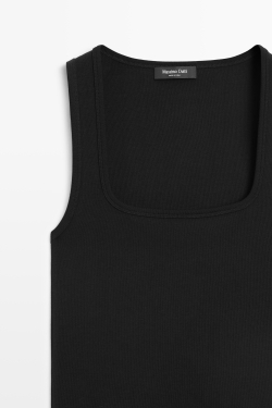 Massimo Dutti Топ из хлопка с квадратным вырезом, черный